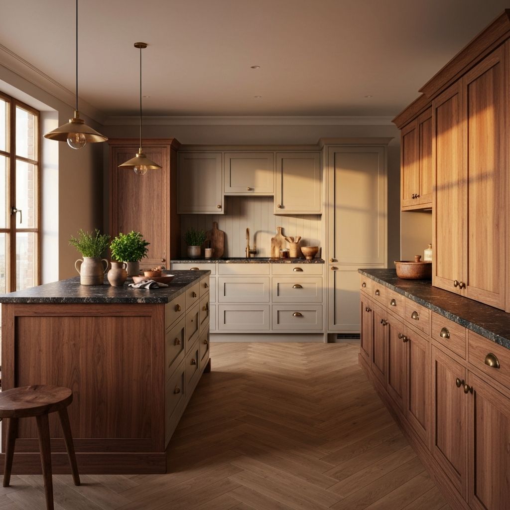 Moderne skandinavisk kjøkken med naturlige materialer